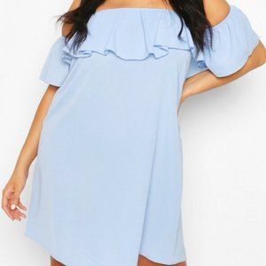 Plus Size Off The Shoulder Shift Dress/Blue Only